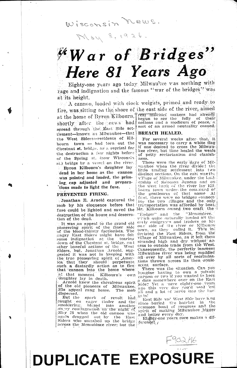  Source: Milwaukee Wisconsin News Topics: Wars Date: 1926-05-08
