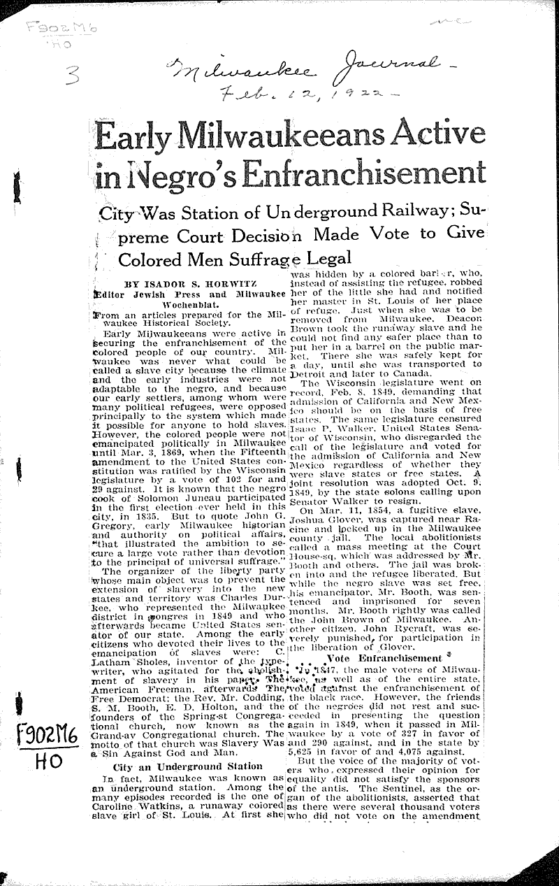  Source: Milwaukee Journal Topics: Social and Political Movements Date: 1922-02-12