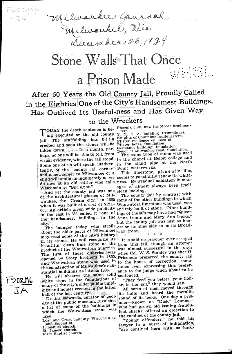  Source: Milwaukee Journal Topics: Architecture Date: 1934-12-26