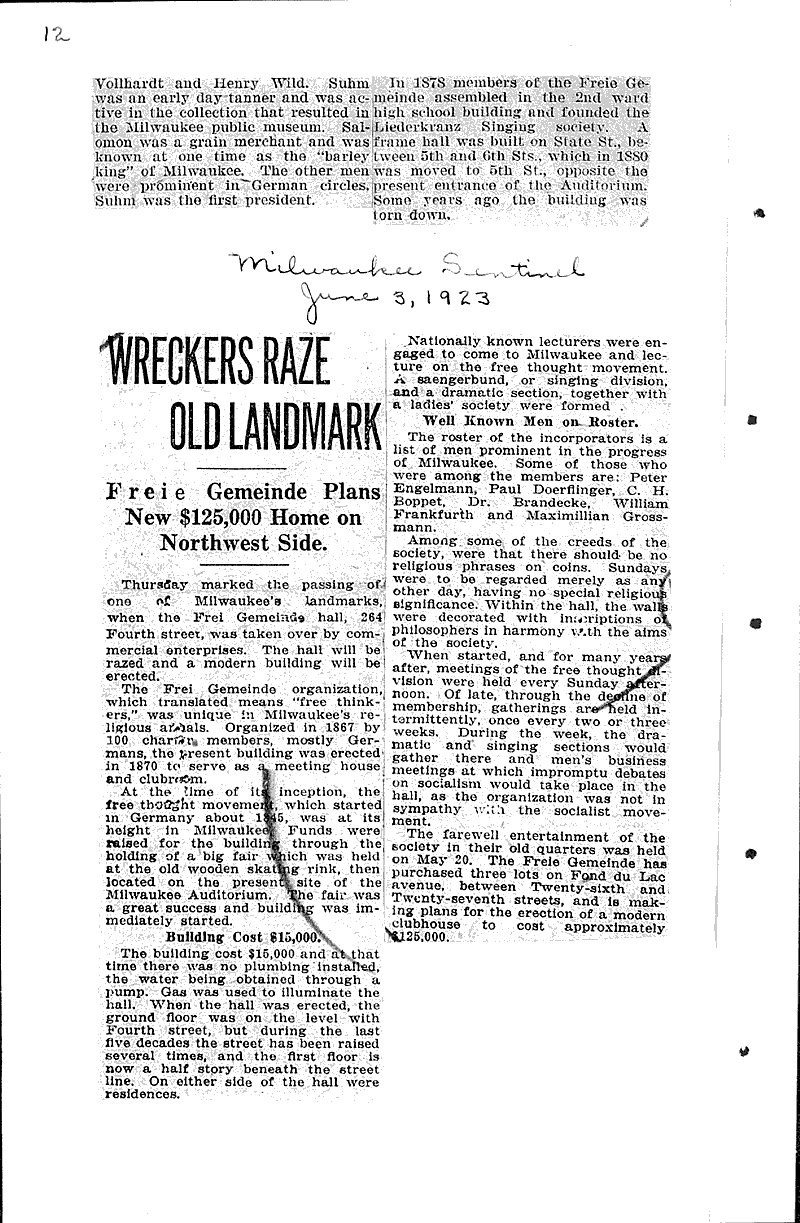 Farewell to historic building Source: Milwaukee Leader Topics: Architecture Date: 1923-05-21