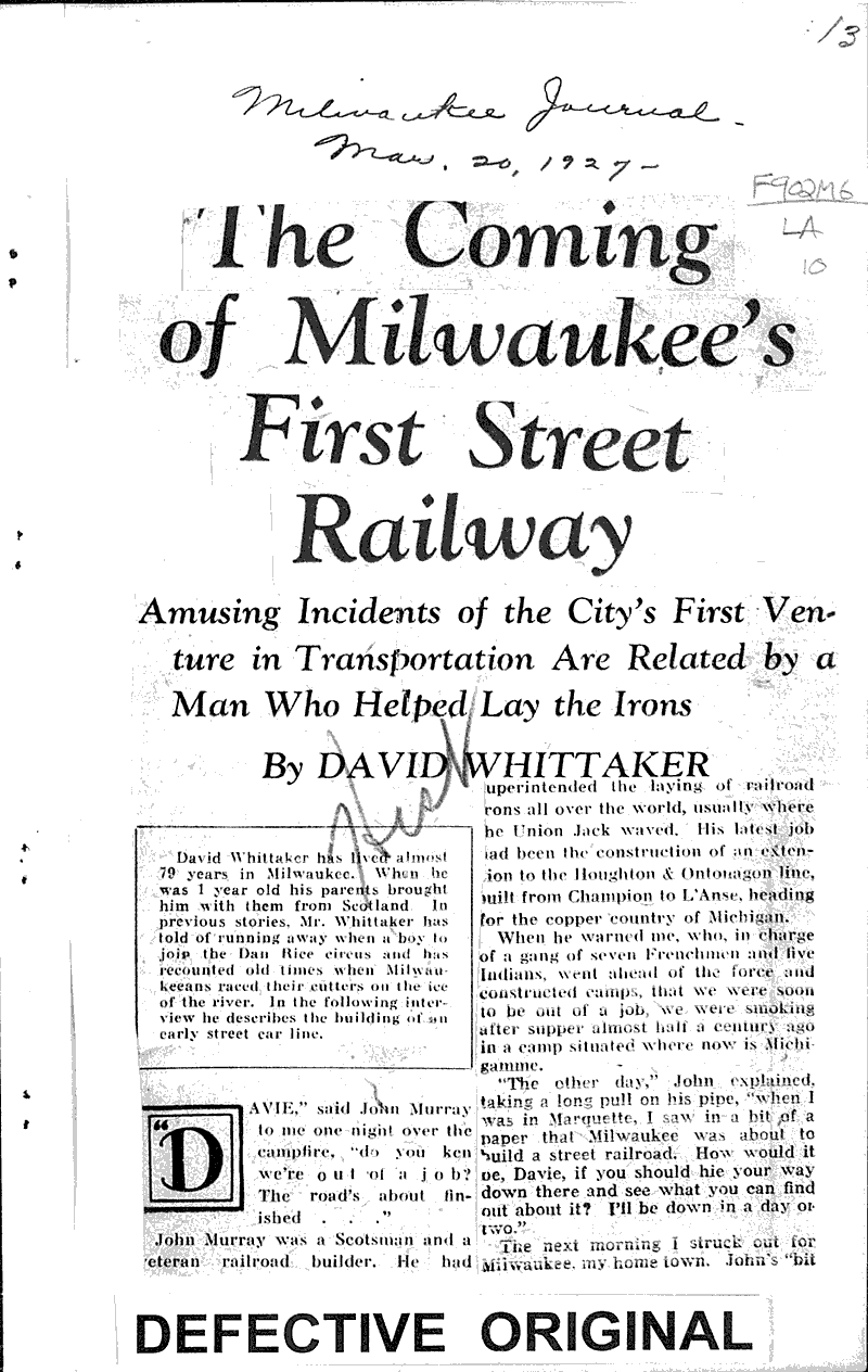  Source: Milwaukee Journal Topics: Transportation Date: 1927-03-20