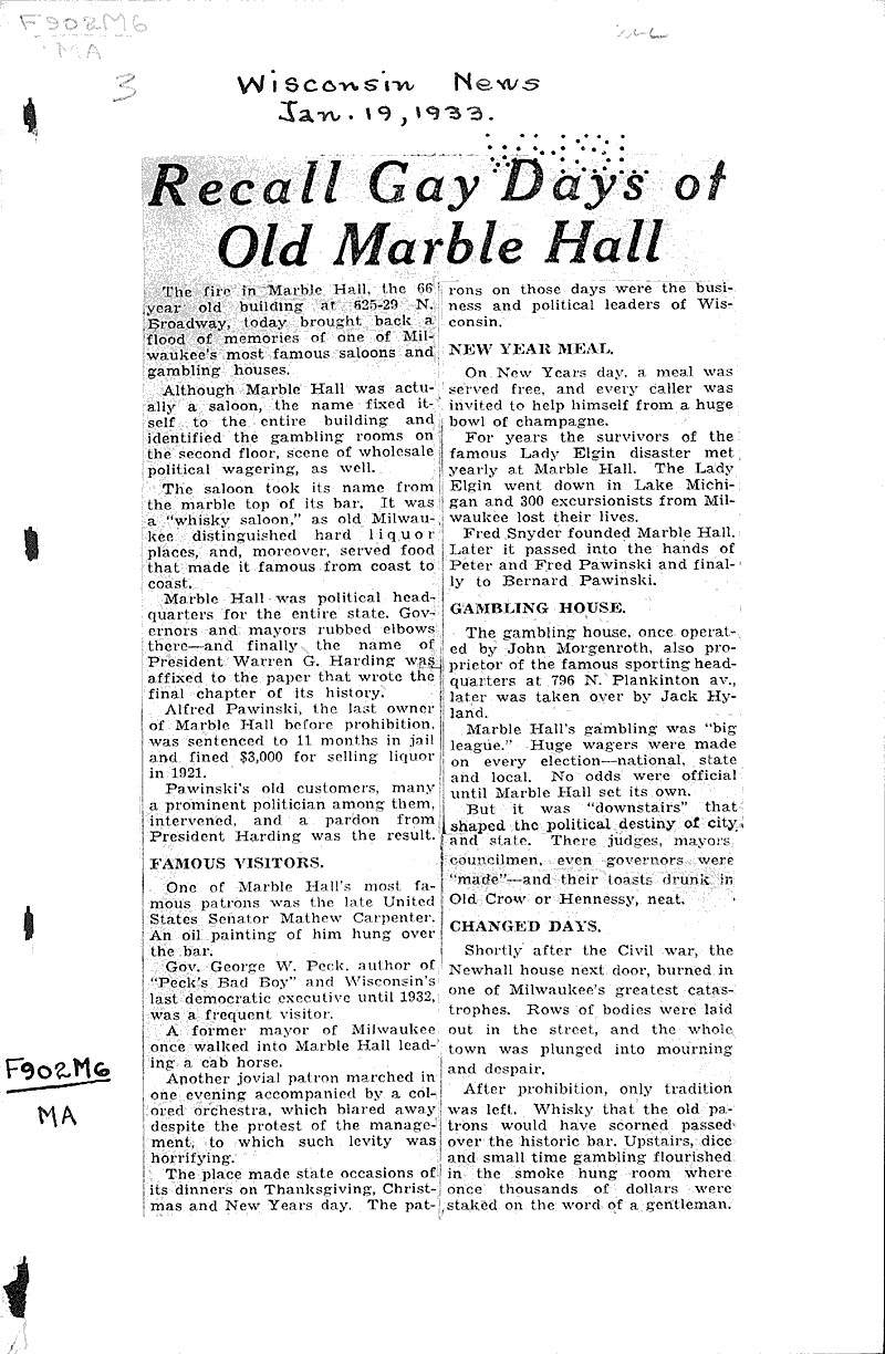  Source: Wisconsin News Topics: Architecture Date: 1933-01-19