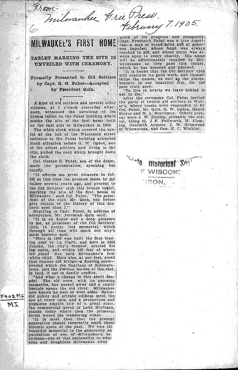 Source: Milwaukee Free Press Topics: Immigrants Date: 1905-02-07