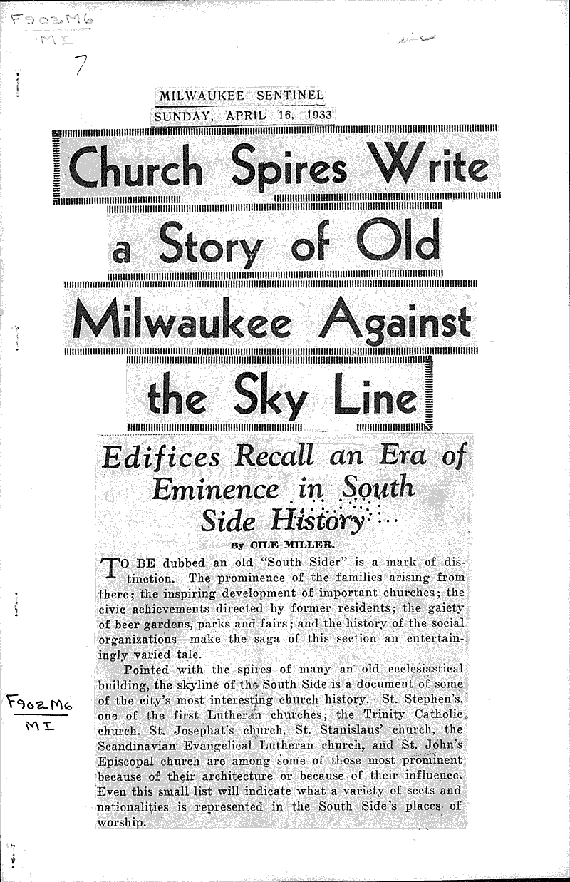  Source: Milwaukee Sentinel Topics: Architecture Date: 1933-04-16