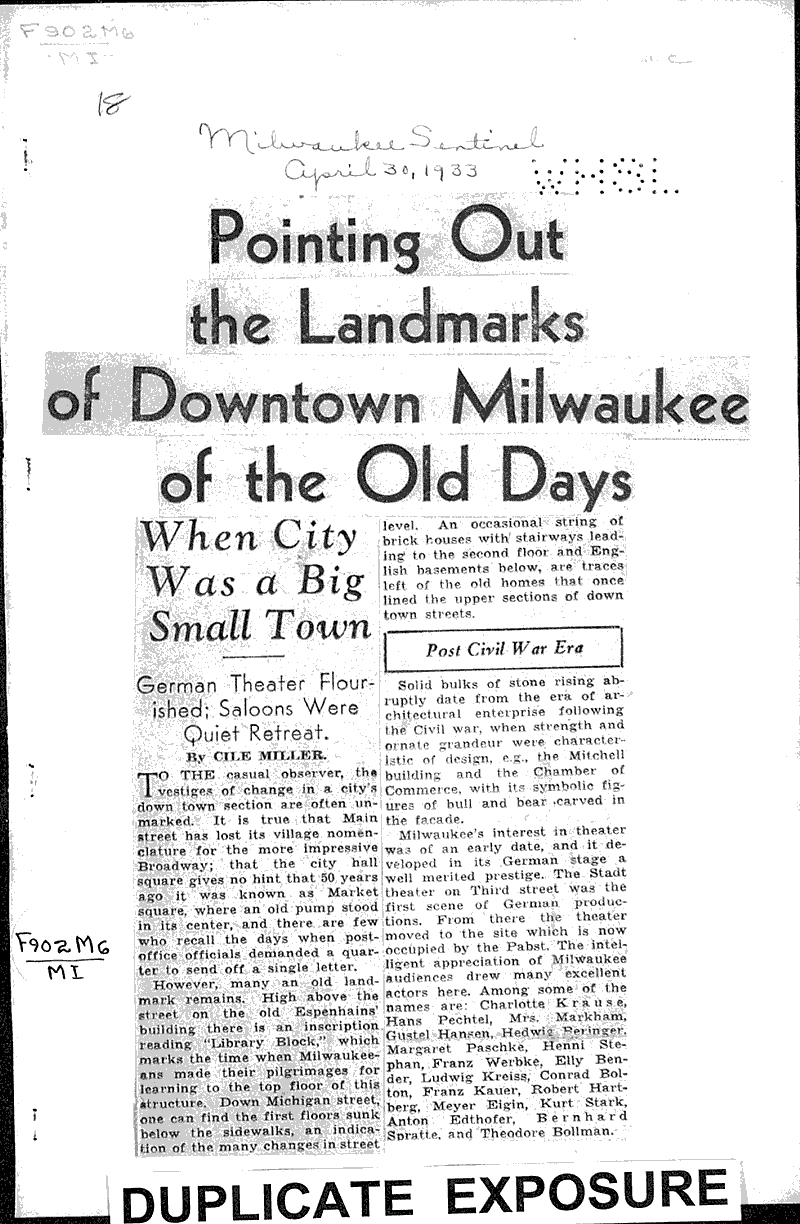  Source: Milwaukee Sentinel Topics: Architecture Date: 1933-04-30