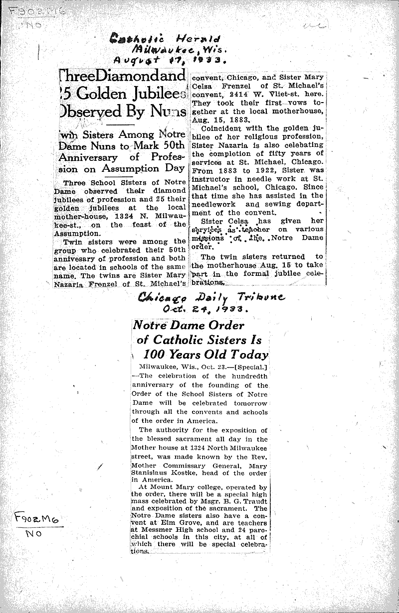  Source: Chicago Daily Tribune Topics: Church History Date: 1933-10-24