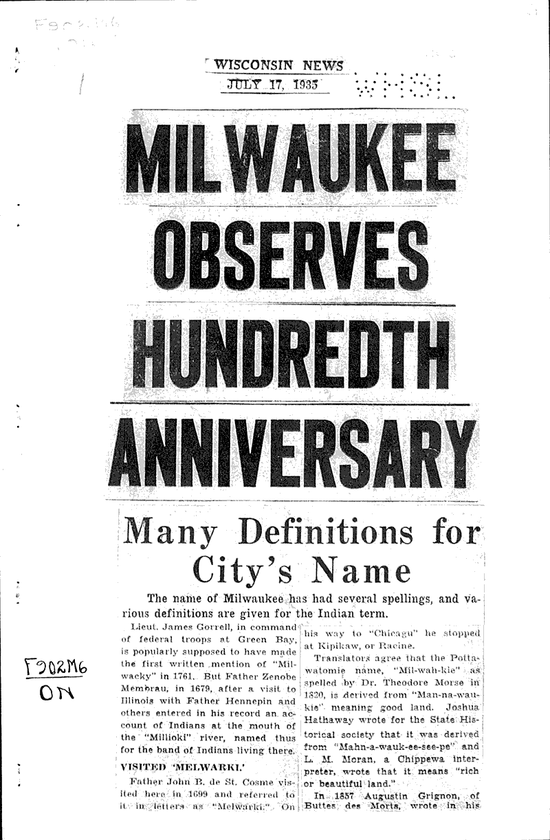  Source: Wisconsin News Date: 1935-07-17