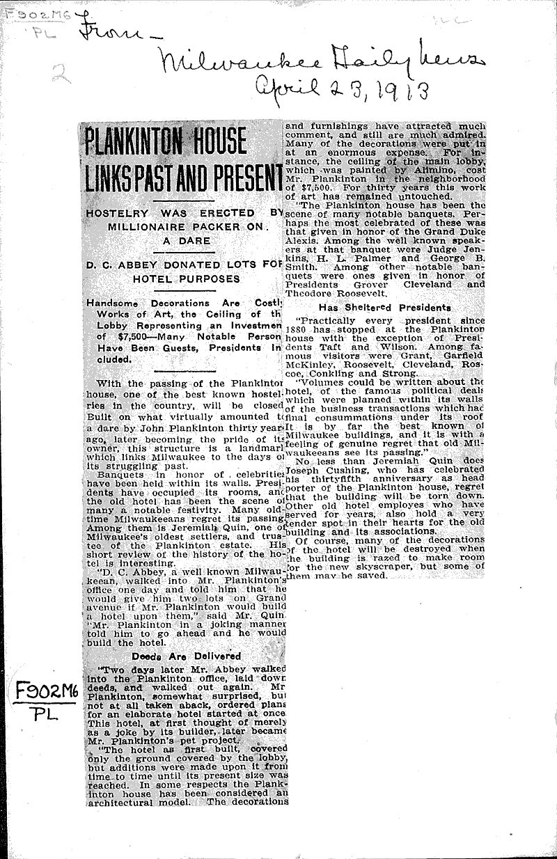  Source: Milwaukee Daily News Topics: Architecture Date: 1913-04-23
