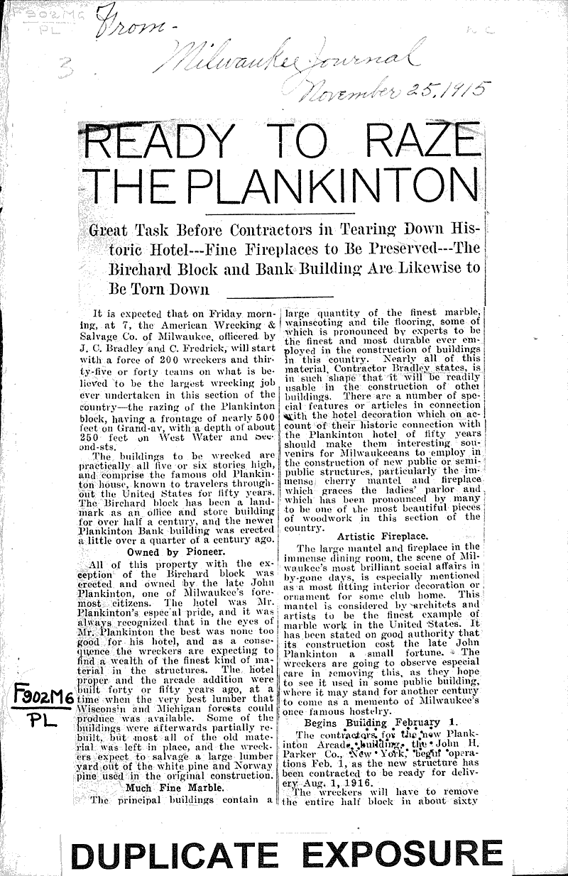  Source: Milwaukee Journal Topics: Architecture Date: 1915-11-25