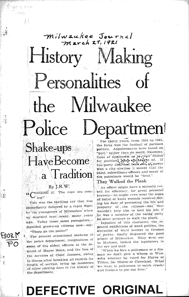  Source: Milwaukee Journal Topics: Government and Politics Date: 1921-03-27