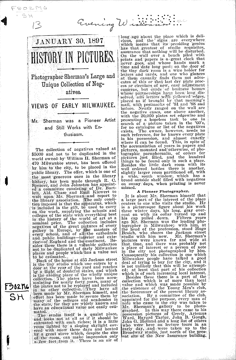 History in pictures Source: Evening Wisconsin Topics: Art and Music Date: 1897-01-30