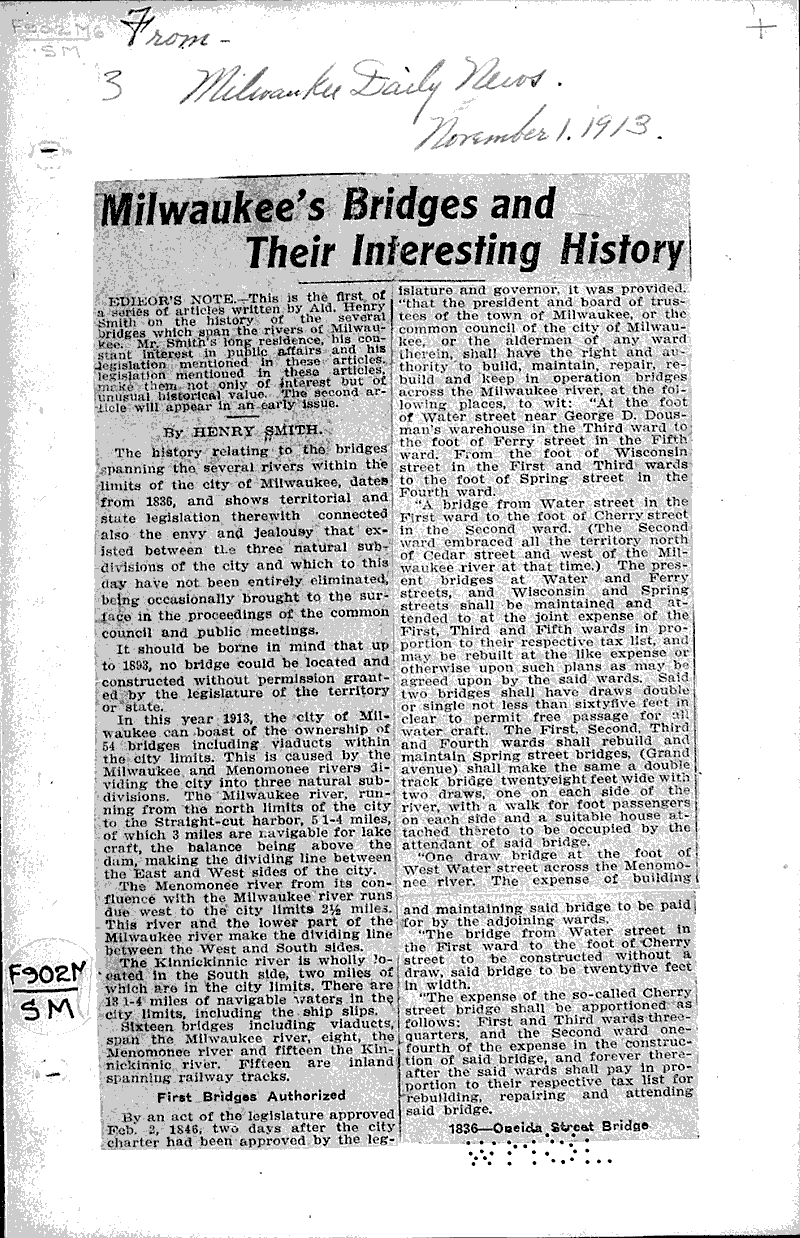  Source: Milwaukee Daily News Topics: Transportation Date: 1913-11-01
