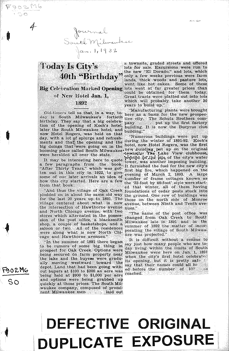  Source: South Milwaukee Journal Date: 1932-01-01
