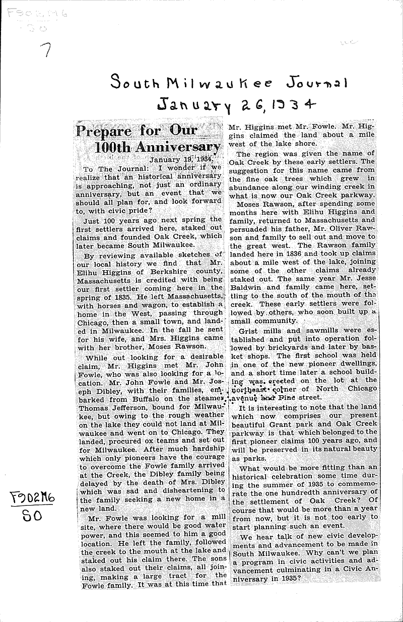  Source: South Milwaukee Journal Date: 1934-01-26