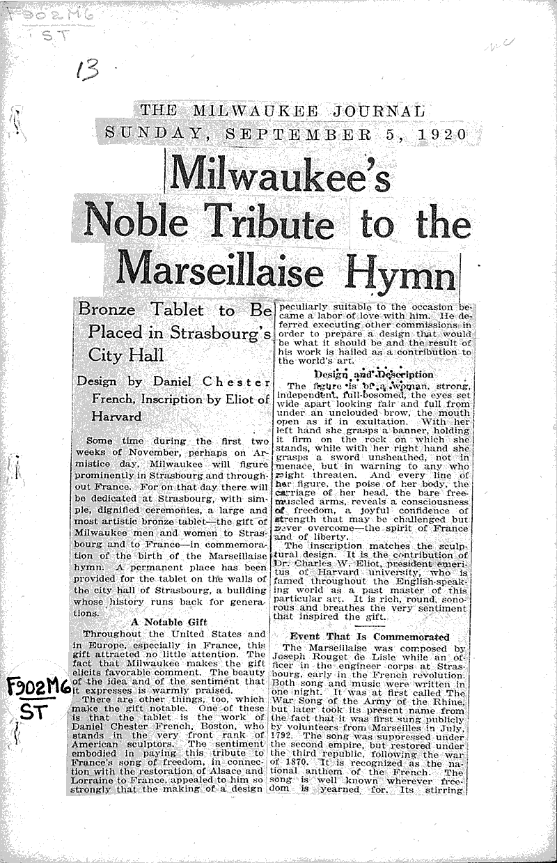  Source: Milwaukee Journal Topics: Art and Music Date: 1920-09-05