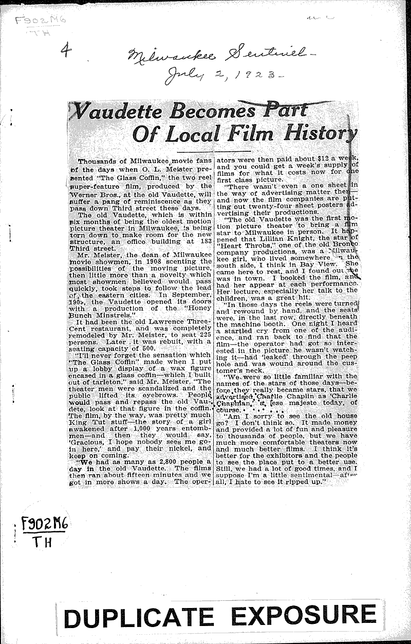  Source: Milwaukee Sentinel Topics: Art and Music Date: 1923-07-02