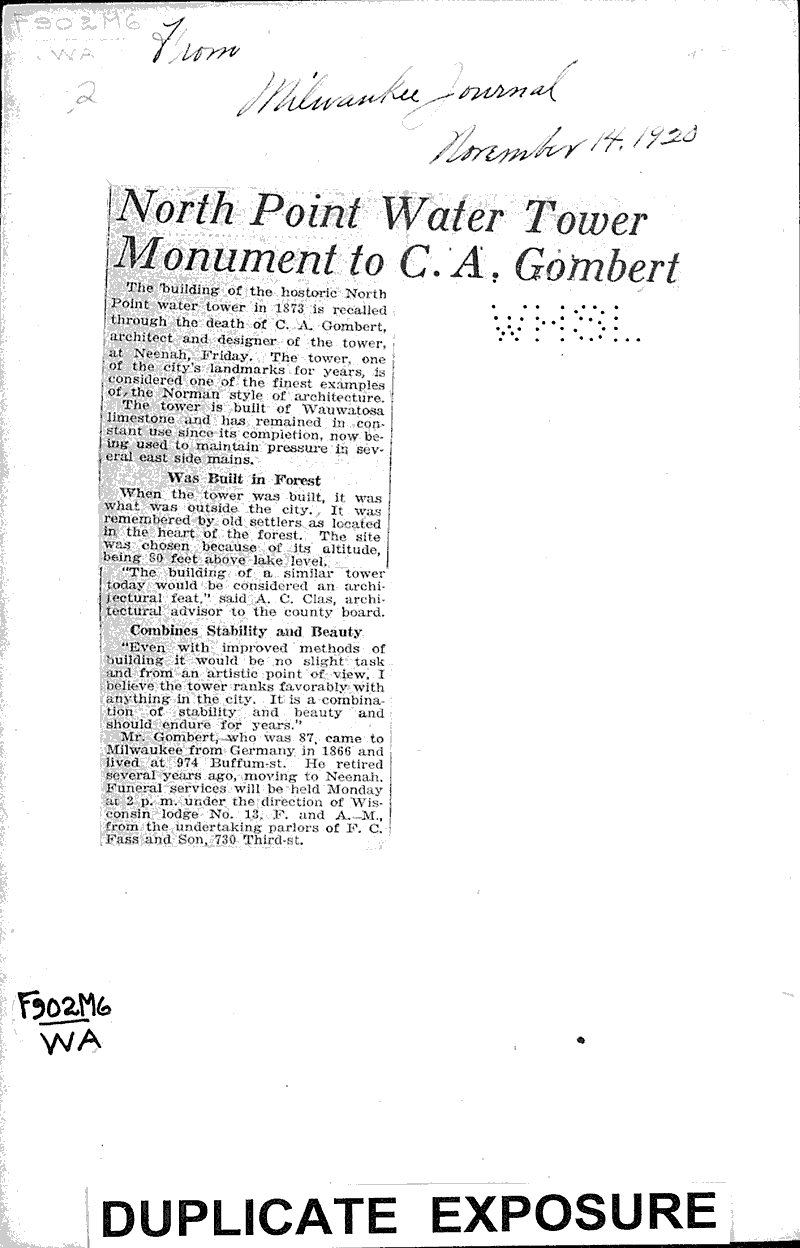  Source: Milwaukee Journal Topics: Architecture Date: 1920-11-14
