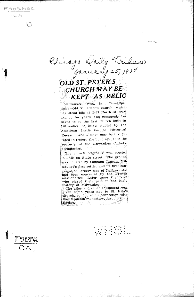  Source: Milwaukee Telegram Topics: Church History Date: 1922-04-23