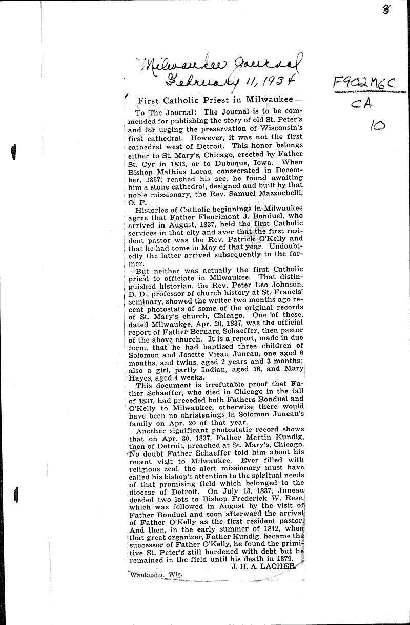  Source: Milwaukee Telegram Topics: Church History Date: 1922-04-23