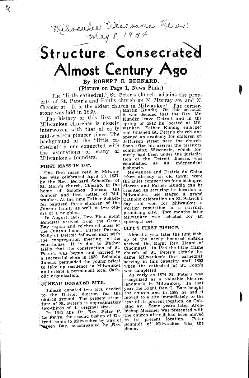  Source: Milwaukee Telegram Topics: Church History Date: 1922-04-23