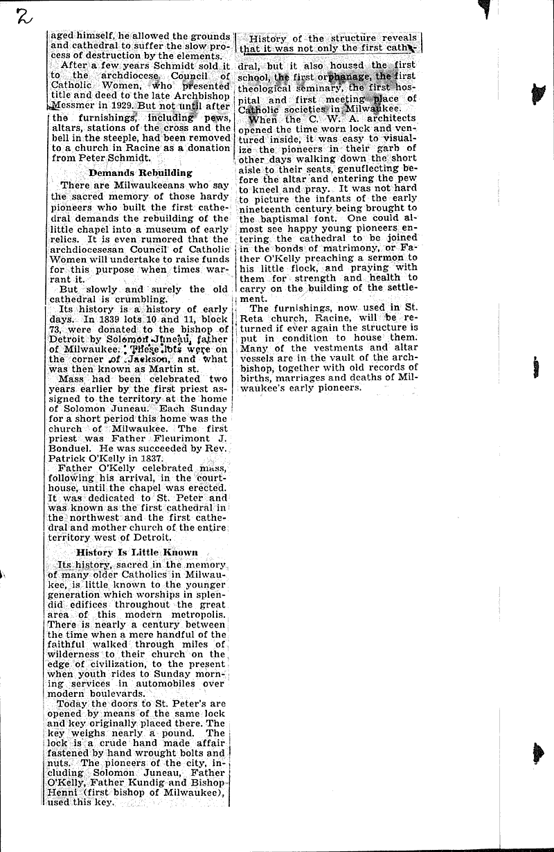  Source: Milwaukee Journal Topics: Church History Date: 1934-02-03