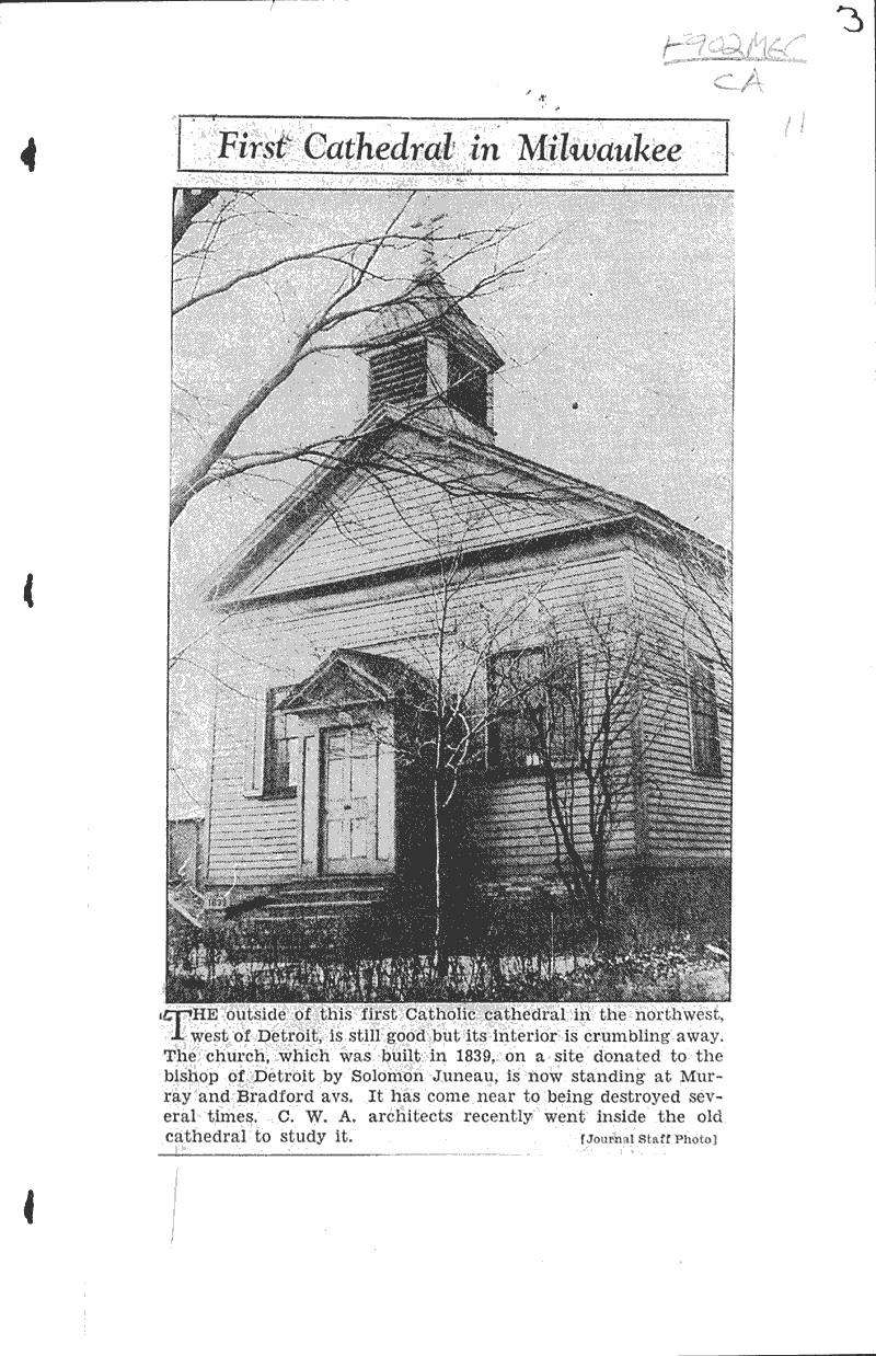  Source: Milwaukee Journal Topics: Church History Date: 1934-02-03