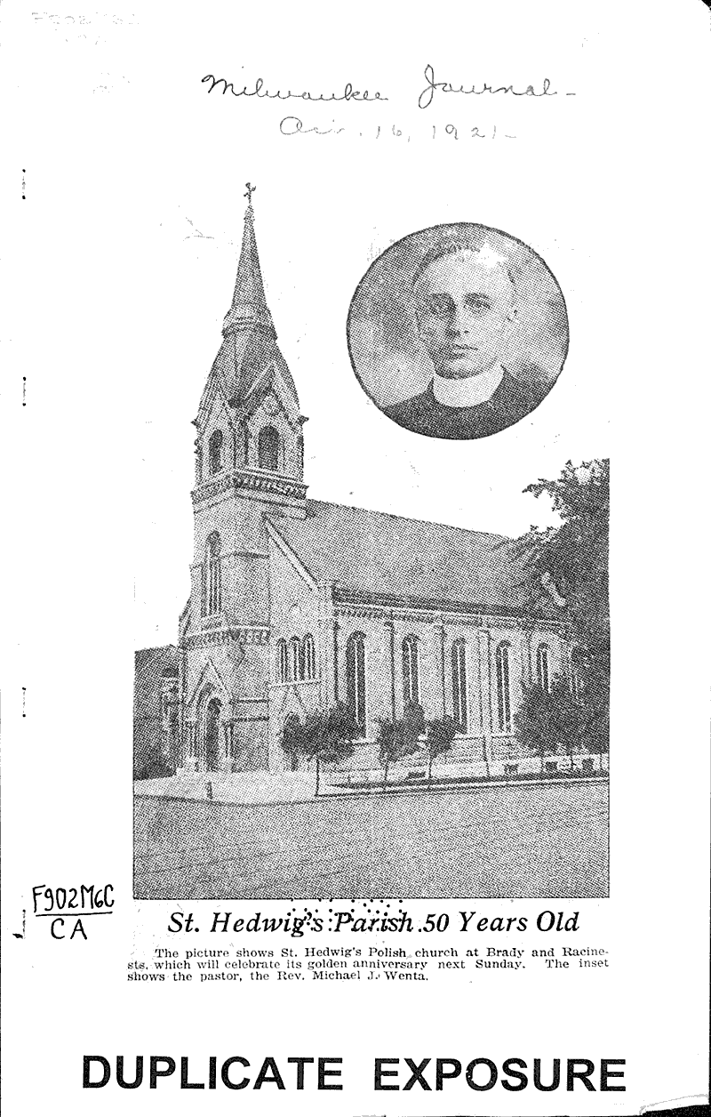  Source: Milwaukee Journal Topics: Church History Date: 1921-10-16