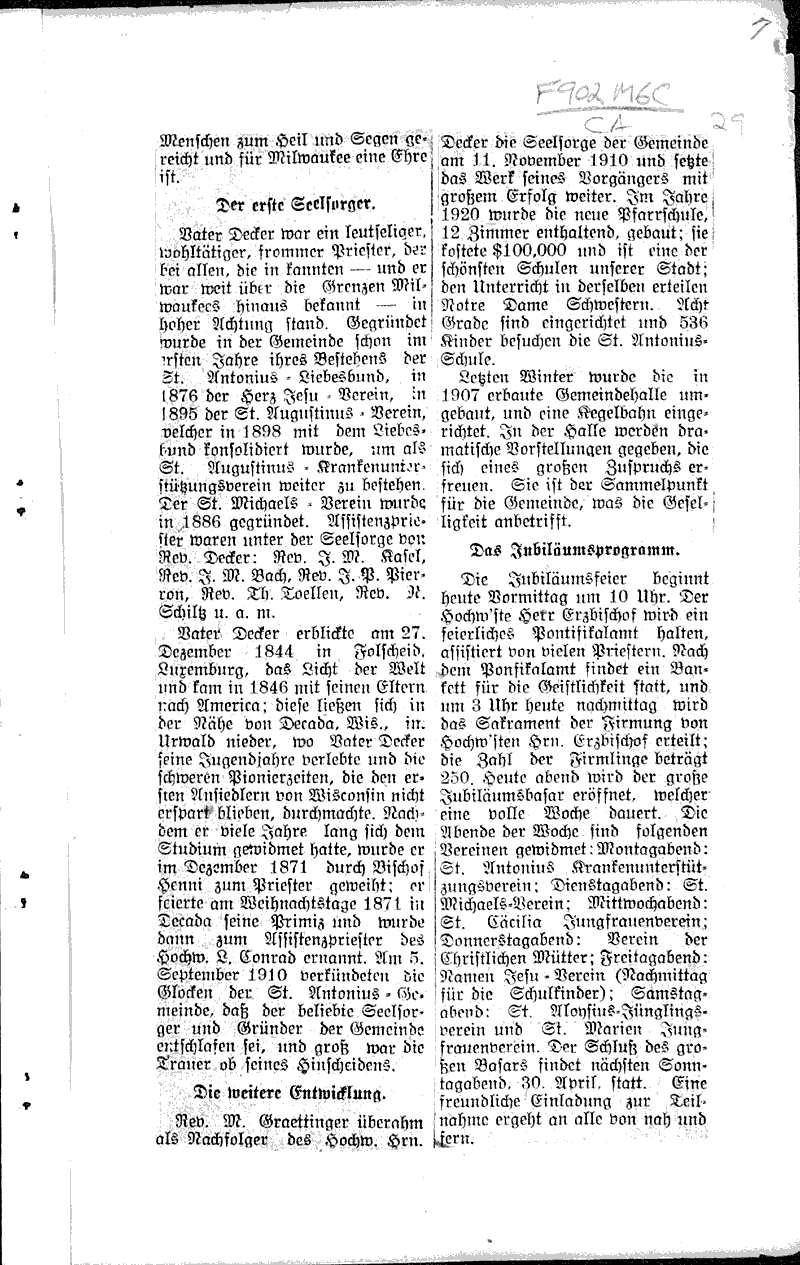  Source: Milwaukee Sentinel Topics: Church History Date: 1922-01-15