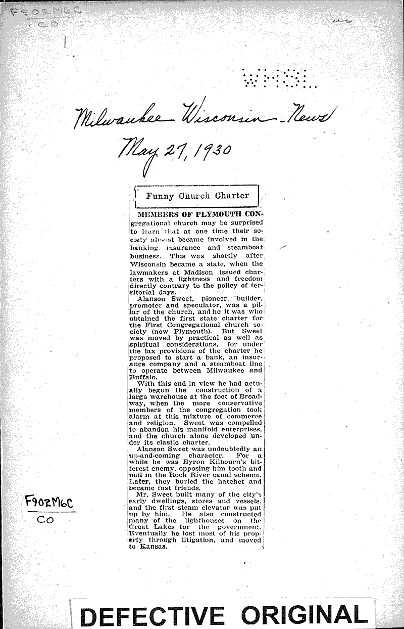 Funny church charter | Newspaper Article/Clipping | Wisconsin Historical Society Funny church charter | Newspaper Article/Clipping | Wisconsin Historical Society