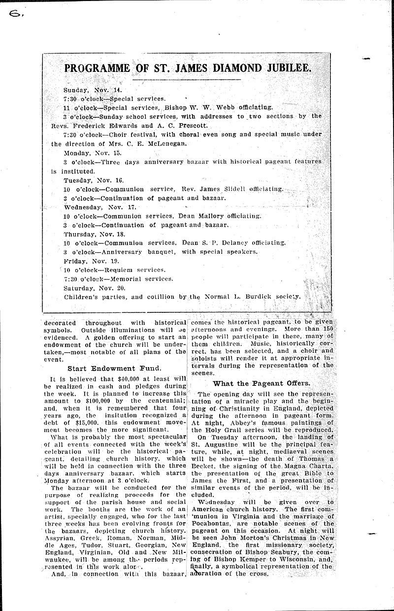 Source: Milwaukee Free Press Topics: Church History Date: 1910-11-06