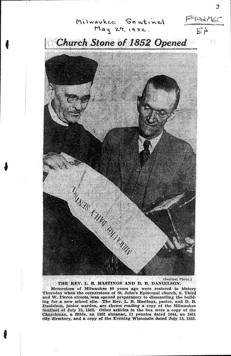  Source: Milwaukee Journal Topics: Church History Date: 1922-06-01
