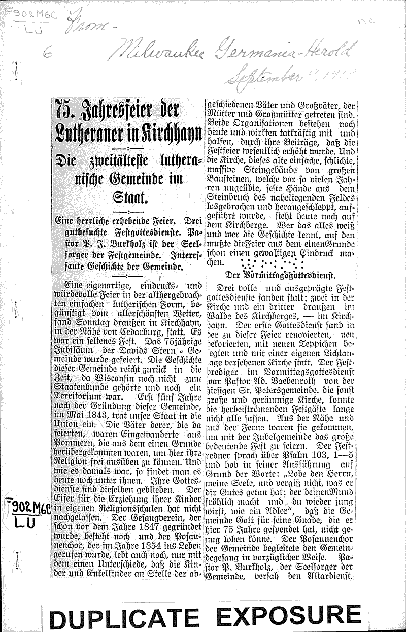  Source: Milwaukee Germania - Herald Topics: Church History Date: 1918-09-09