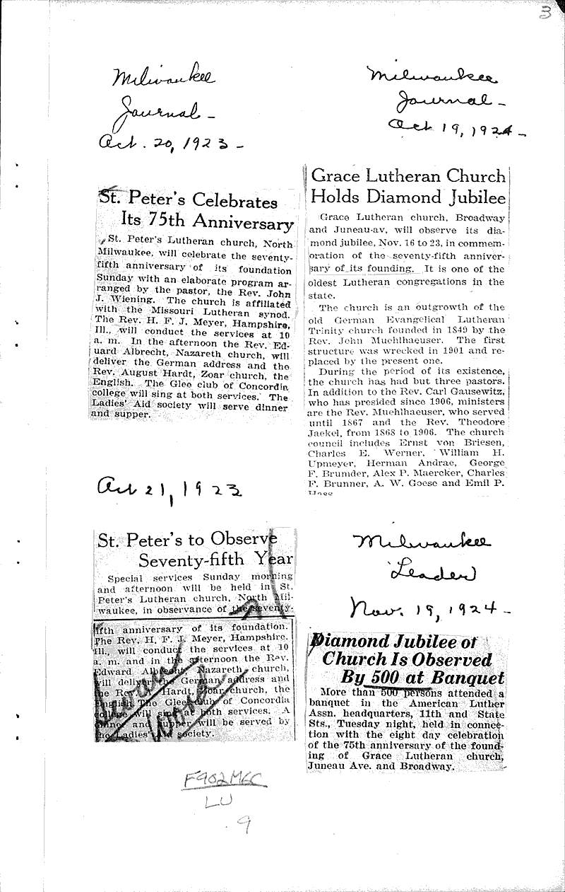  Source: Milwaukee Sentinel Topics: Church History Date: 1923-09-30