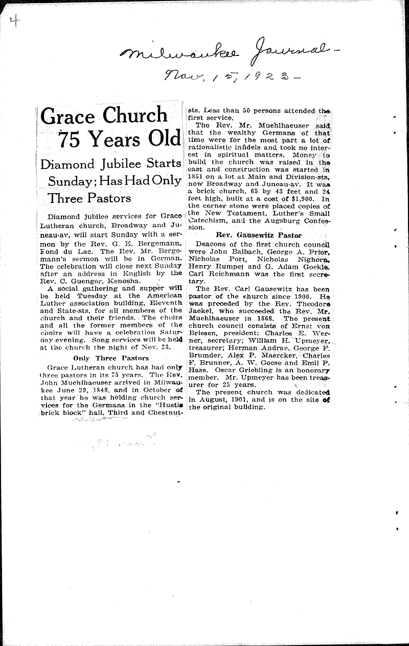  Source: Milwaukee Sentinel Topics: Church History Date: 1923-09-30
