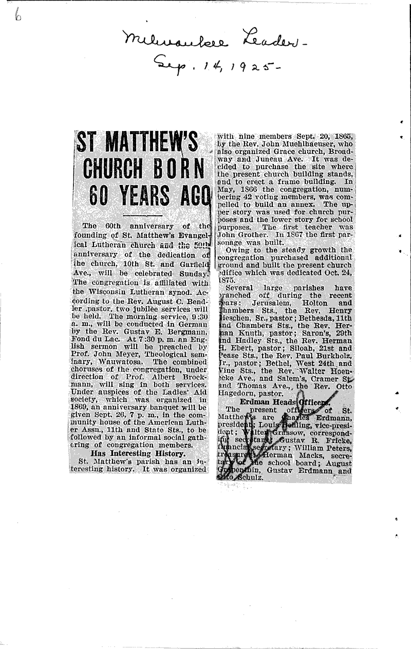  Source: Milwaukee Sentinel Topics: Church History Date: 1923-09-30