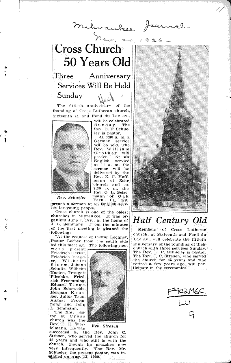  Source: Milwaukee Sentinel Topics: Church History Date: 1923-09-30