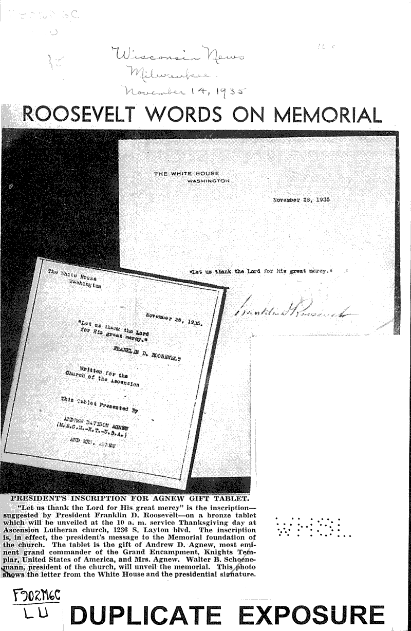  Source: Wisconsin News Topics: Church History Date: 1935-11-14