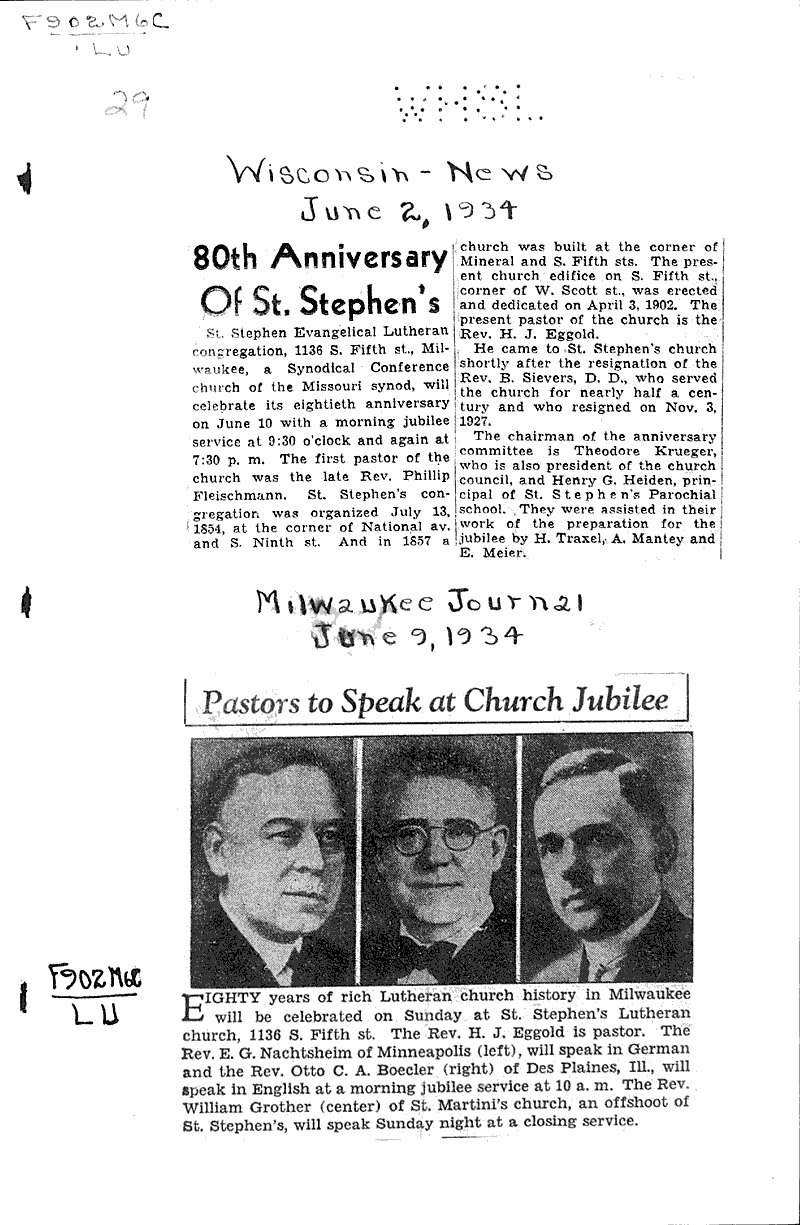  Source: Wisconsin News Topics: Church History Date: 1934-06-02