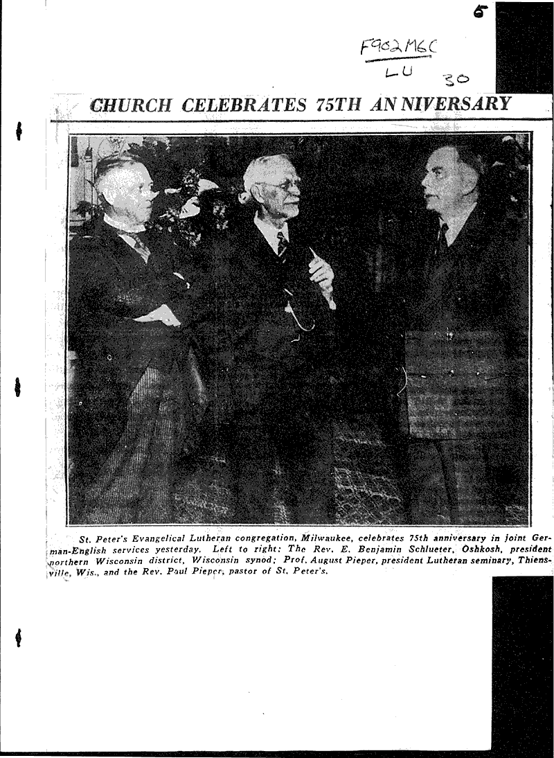  Source: Wisconsin News Topics: Church History Date: 1935-02-09