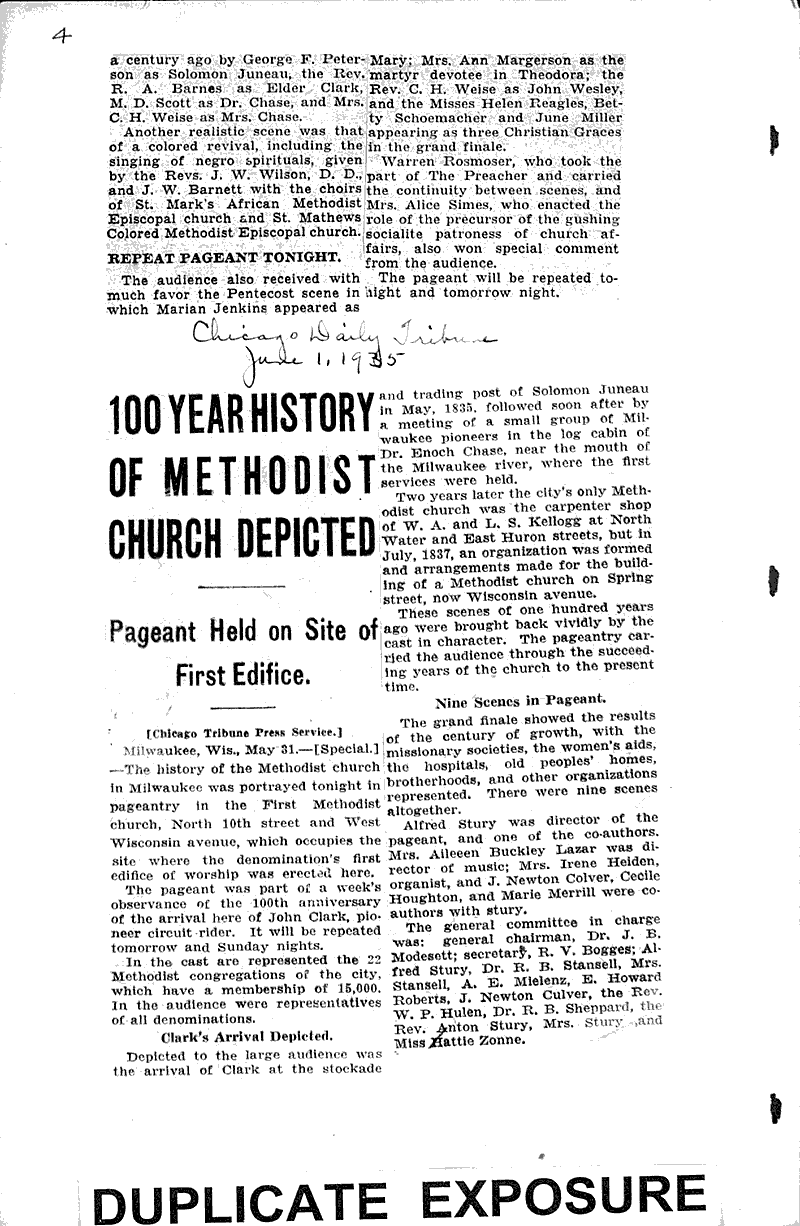 Pageant will trace history Source: Milwaukee Journal Topics: Church History Date: 1935-05-11