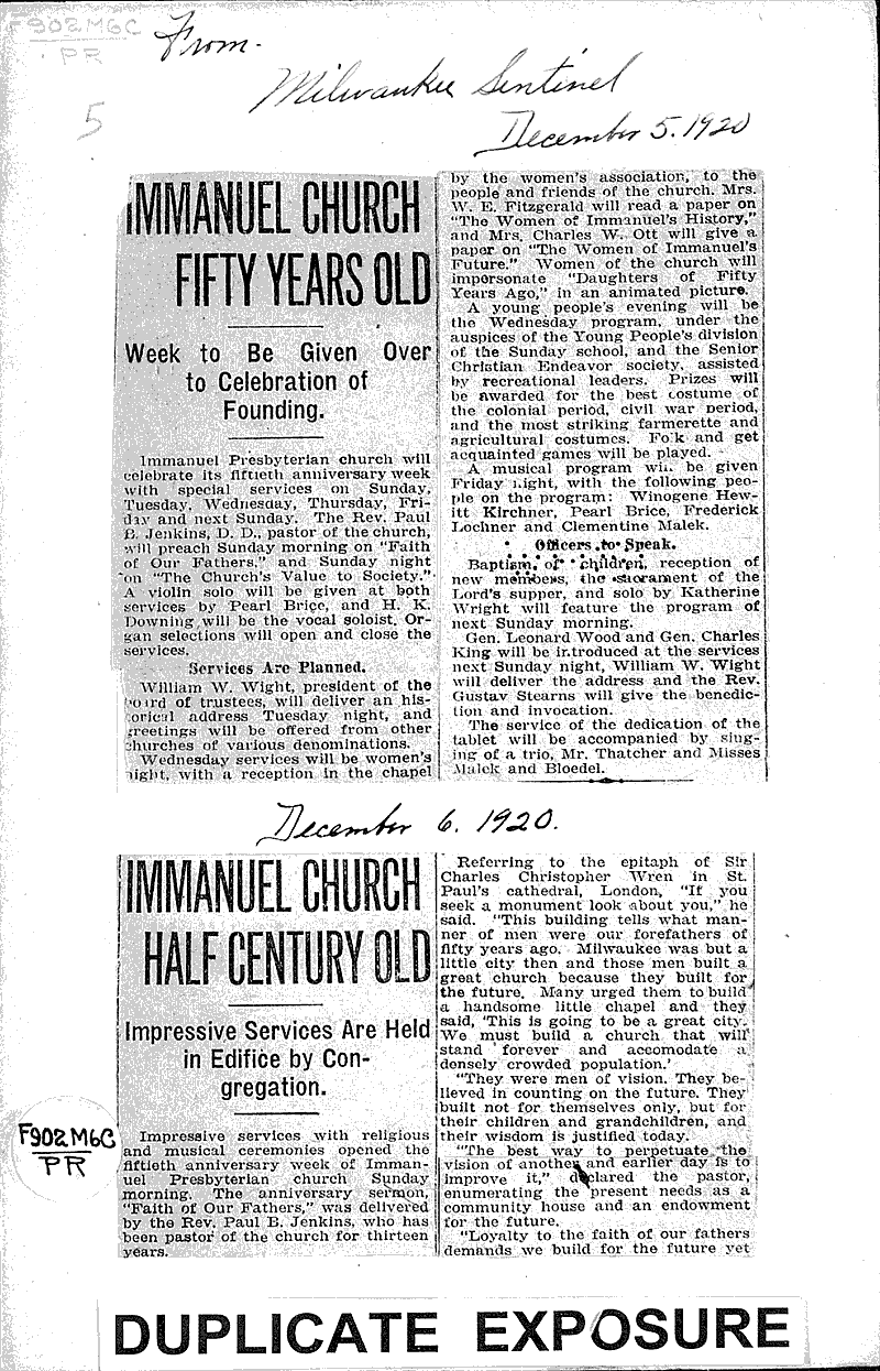  Source: Milwaukee Free Press Topics: Church History Date: 1910-12-08