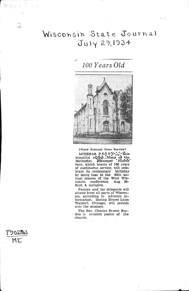 100 years old Newspaper Article/Clipping Wisconsin Historical Society