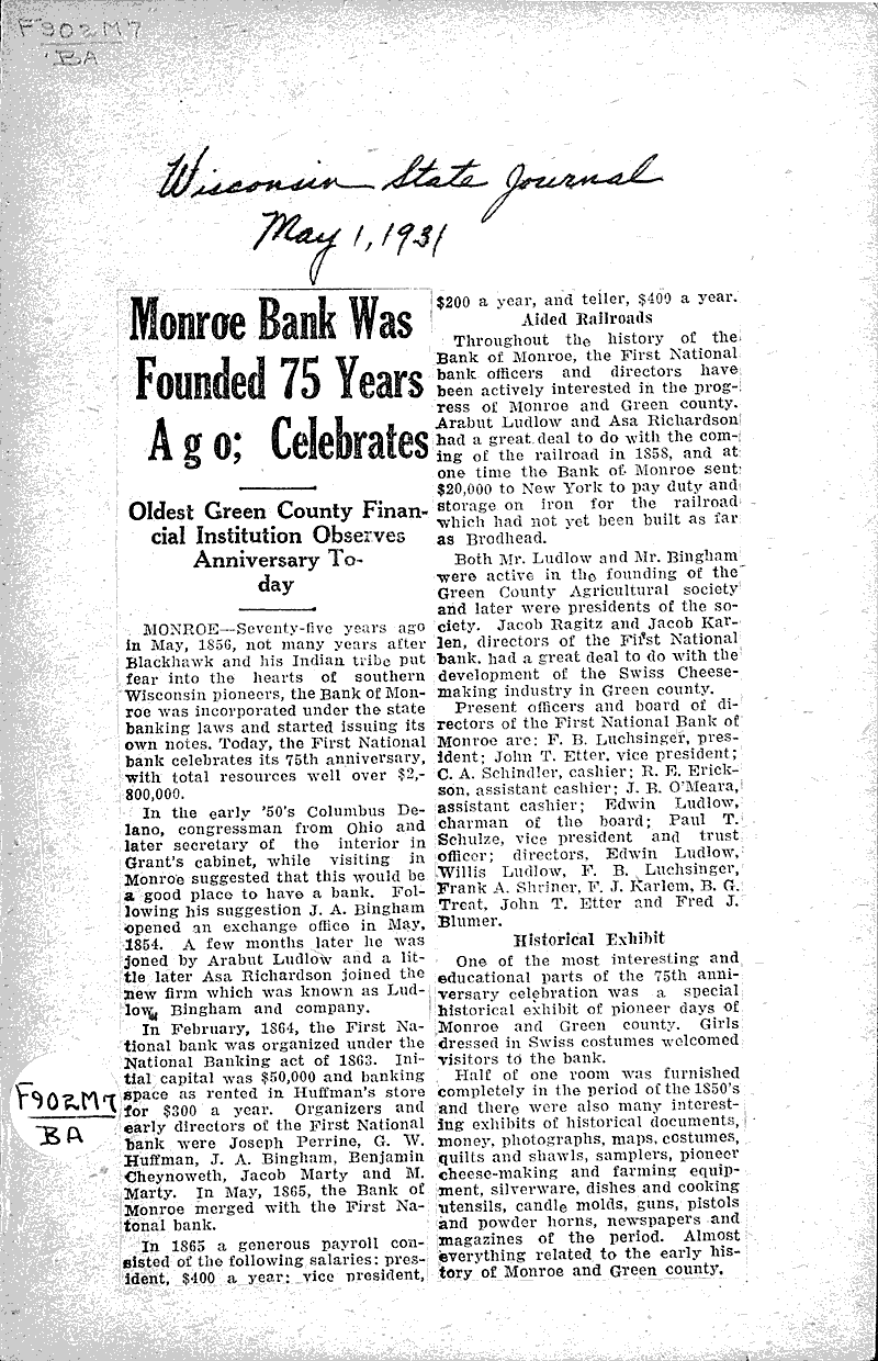  Source: Wisconsin State Journal Topics: Industry Date: 1931-05-01