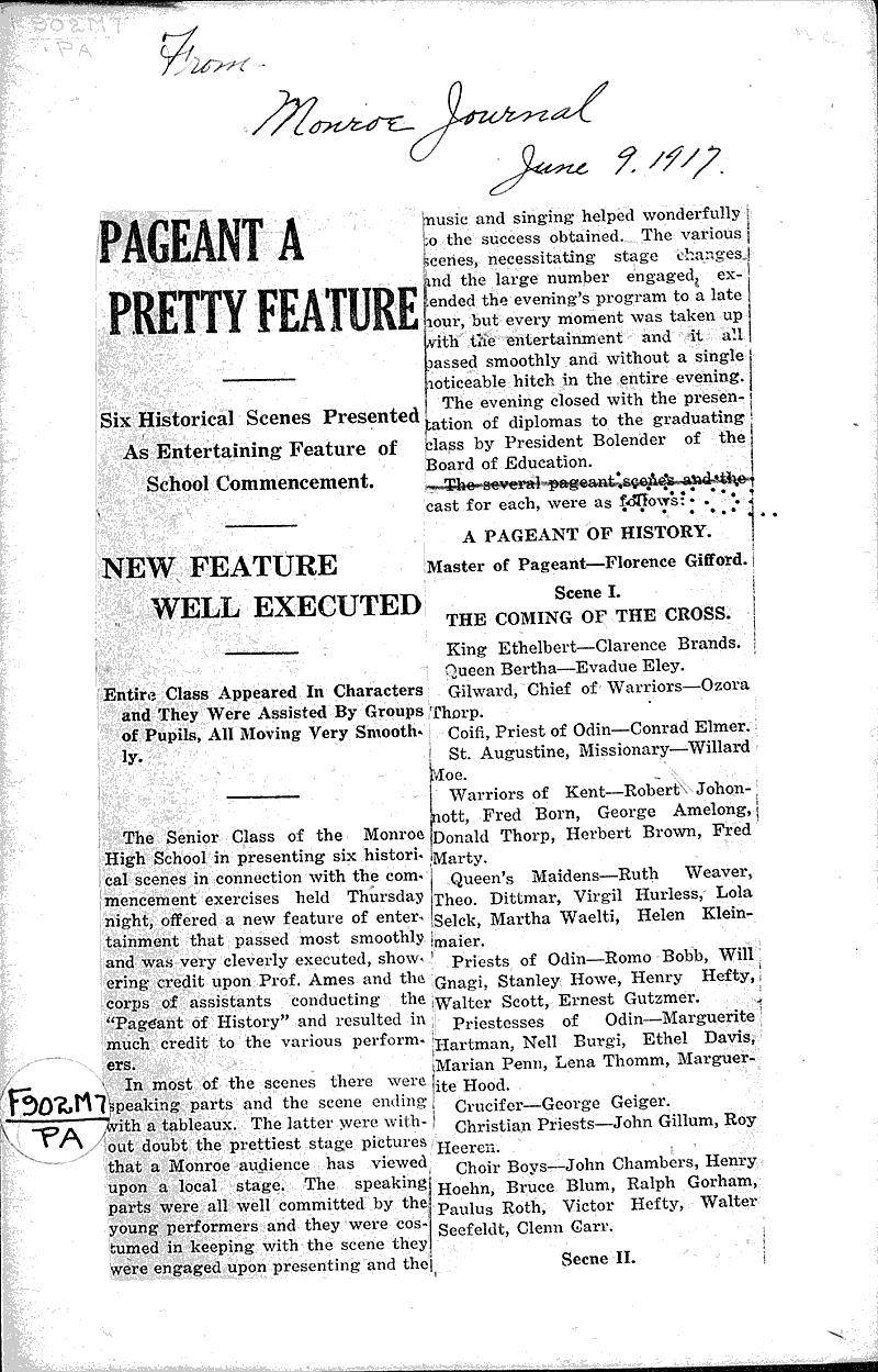  Source: Monroe Journal Topics: Art and Music Date: 1917-06-09