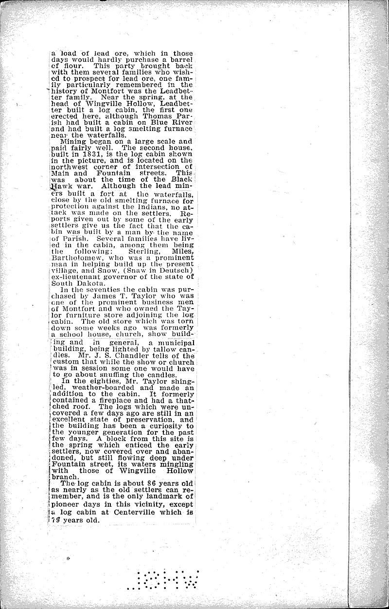 Last relic of pioneer days in Montfort Newspaper Article/Clipping