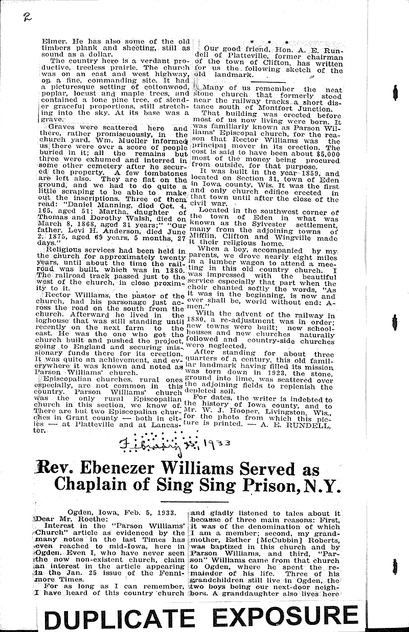 Source: Fennimore Times Topics: Church History Date: 1933-02-??