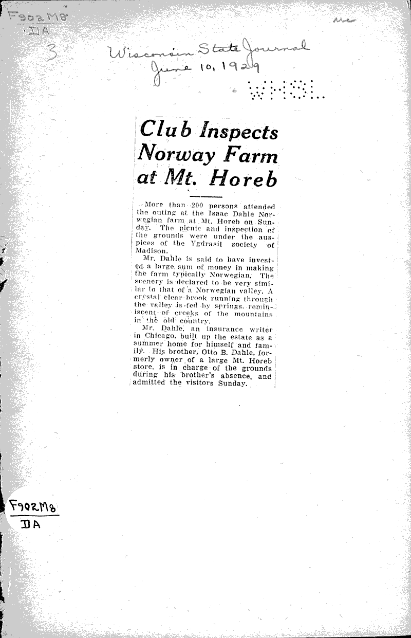 Club inspects Norway farm at Mt. Horeb Newspaper Article/Clipping
