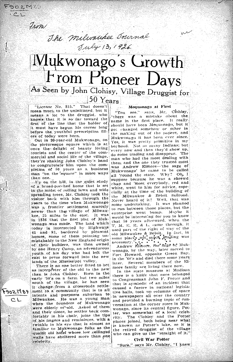  Source: Milwaukee Journal Topics: Government and Politics Date: 1926-07-13