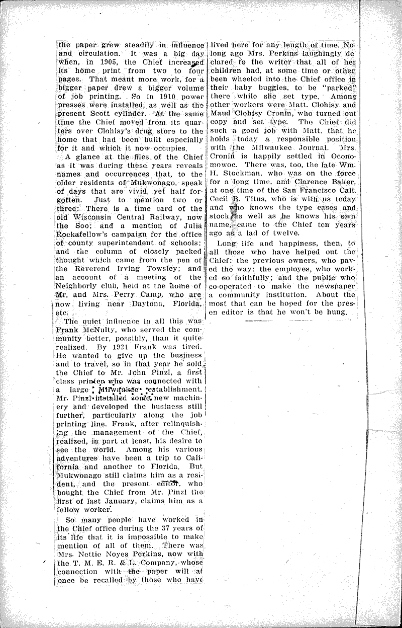 High lights in the life of the Mukwonago chief Newspaper Article/Clipping Wisconsin