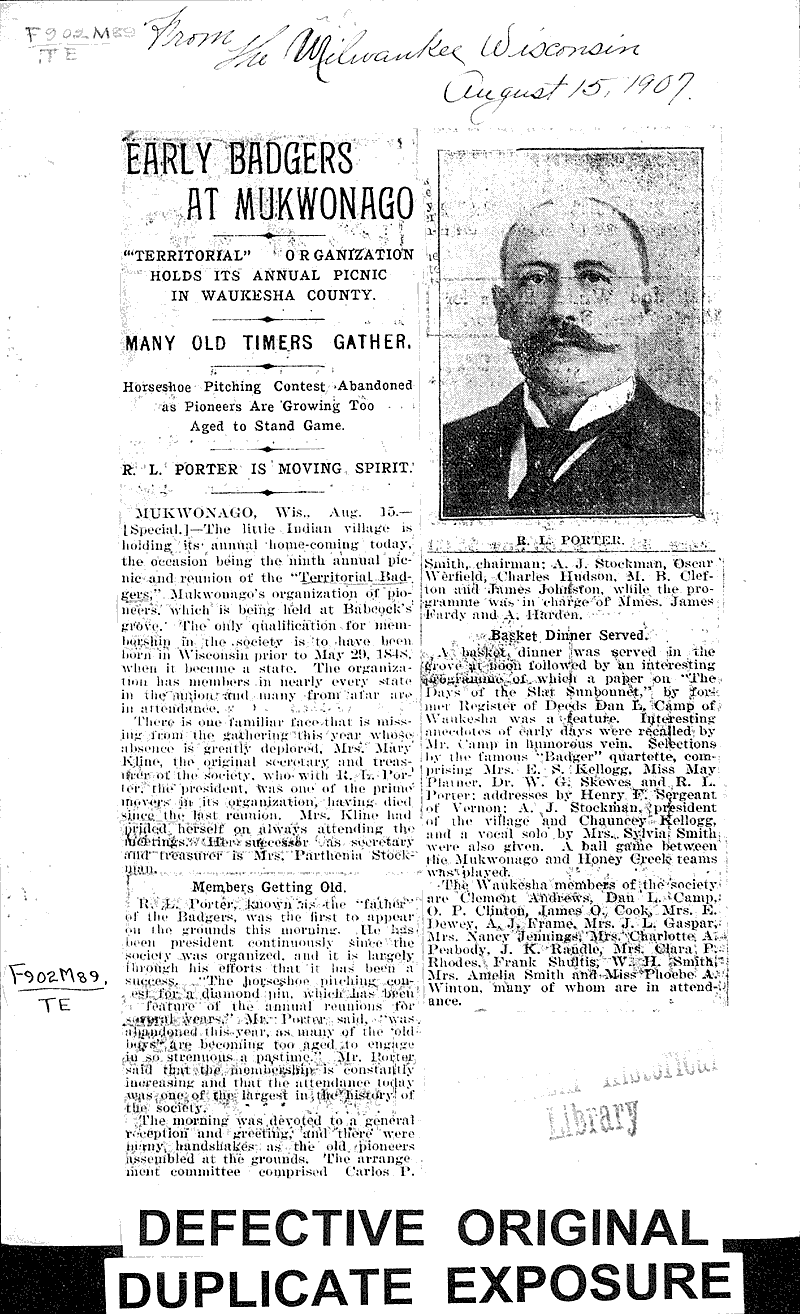 Early badgers at Mukwonago Newspaper Article/Clipping Wisconsin Historical Society